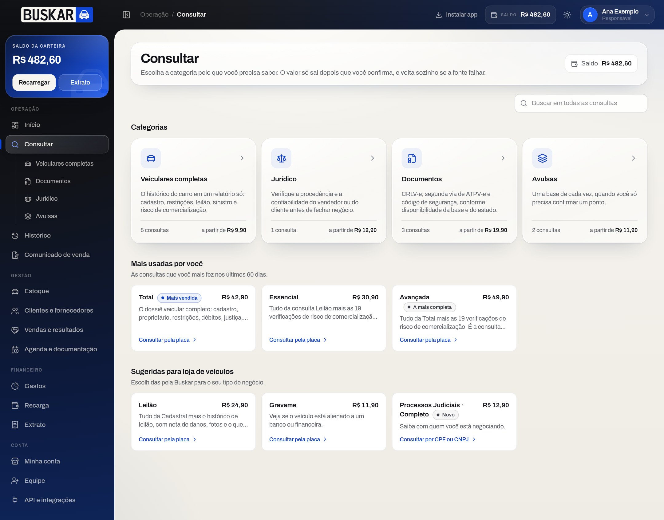 Categorias de consultas disponíveis no BUSKAR